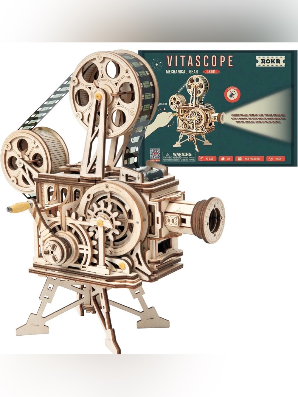 ROKR 3D Wooden Puzzle Vitascope Model Build Film Projector Toy Teens Adults Gift